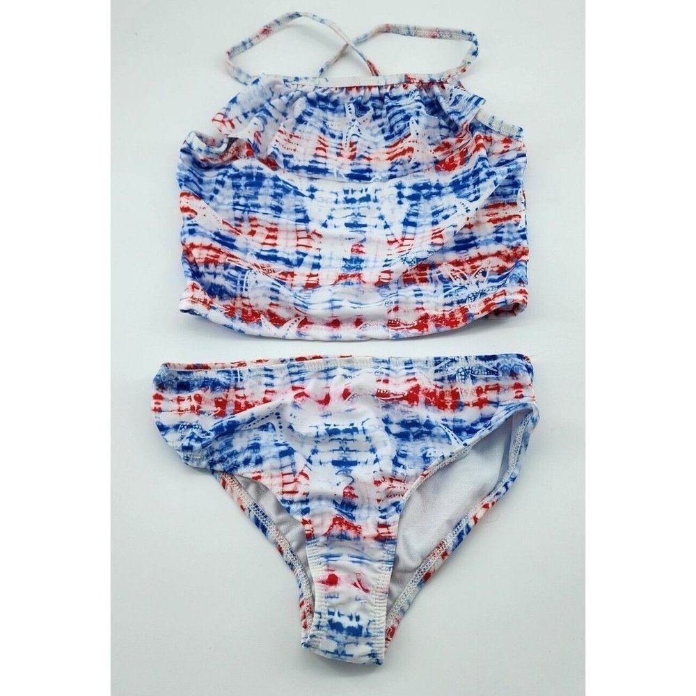 NWT Reel Legends Girls 2 Piece Swimsuit Starfish Red White Blue Americana Size S